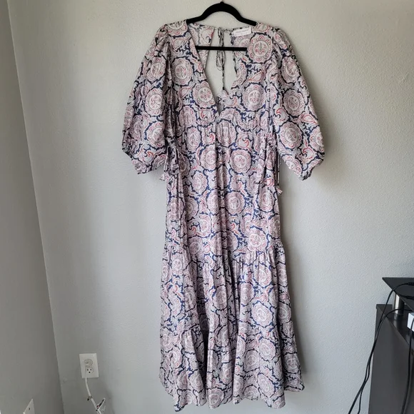 Chufy X MANGO Paisley Printed Tiered Maxi Dress Size 6 Color White Paisley - Picture 7 of 16